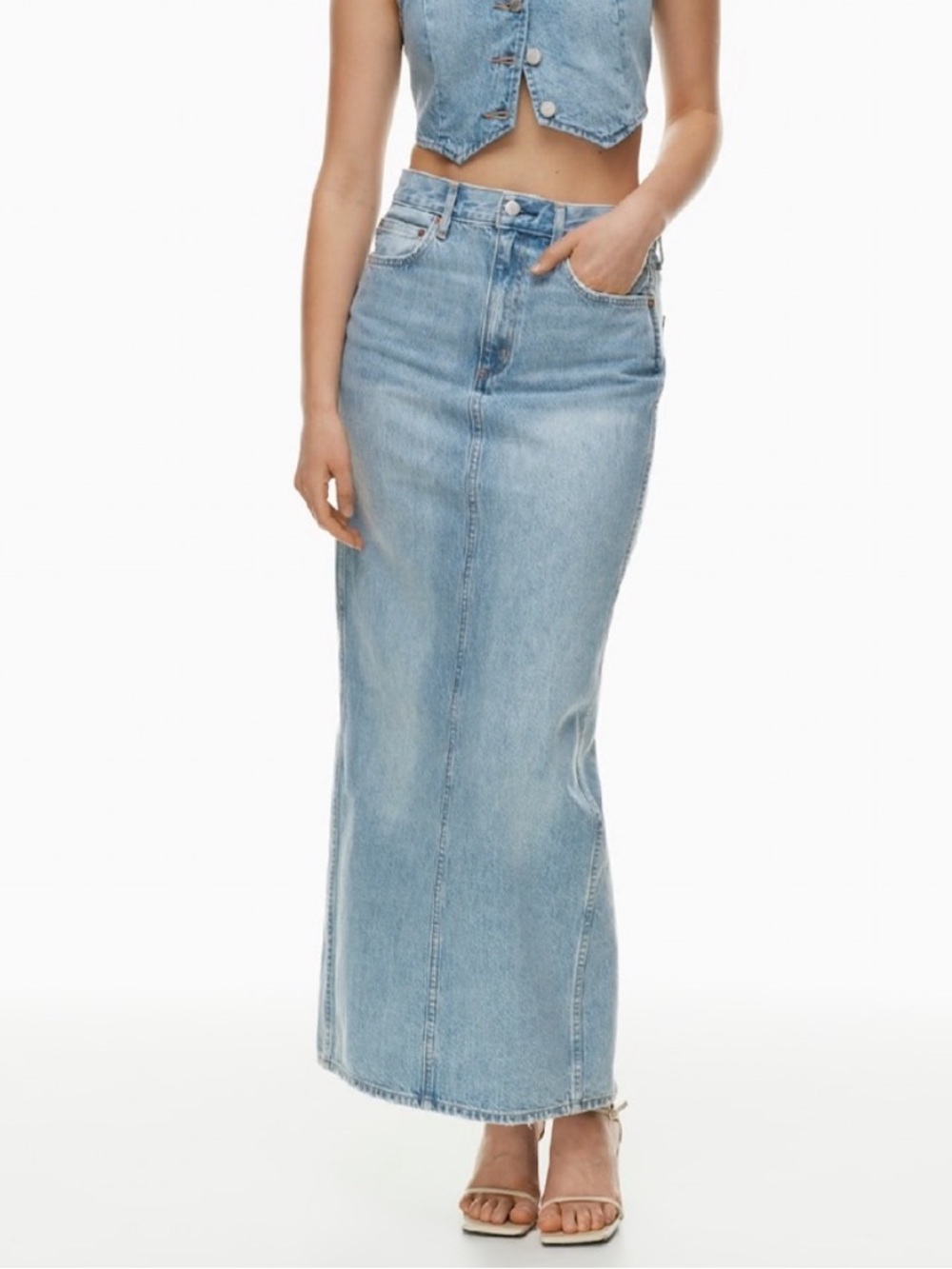 DENIM FORUM The '90s Pencil Maxi Denim Skirt Aritzia size 24 - Picture 2 of 10